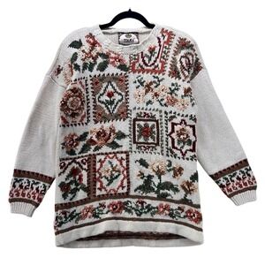 Vintage Tiara International Boho Sweater‎ Cream Medium